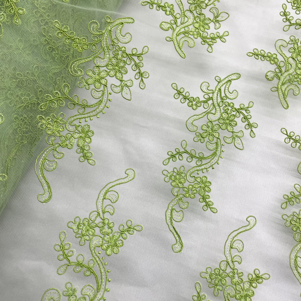Corded Bridal Lace Fabric on Polyester Net Mesh