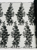 Rosa 3D Floral Design With Rhinestones Polyester Fabric - 3D Floral Embroidered Mesh Lace, 54" Width (1 Yard)
