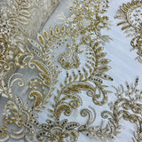 1 Yard Elegant Corded Bridal Lace Fabric, Embroidered 100% Polyester Mesh for Gowns & Decor
