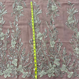 Beaded Lace Fabric Embroidered On 100 Percent Polyester Net Mesh - White, Ivory, Antique Silver, 54" Width (1 Yard)