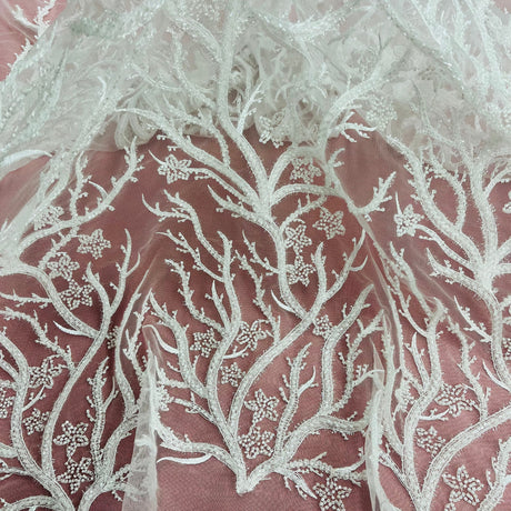 Beaded Lace Fabric Embroidered With Fuzzy Thread