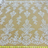 1 Yard Elegant Beaded Lace Fabric Embroidered on Polyester Net Mesh White Ivory and Gold