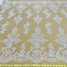 1 Yard Elegant Beaded Lace Fabric Embroidered on Polyester Net Mesh White Ivory and Gold