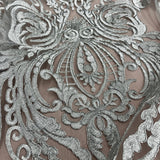 1 Yard Elegant Corded Bridal Lace Fabric Embroidered on Polyester Net Mesh
