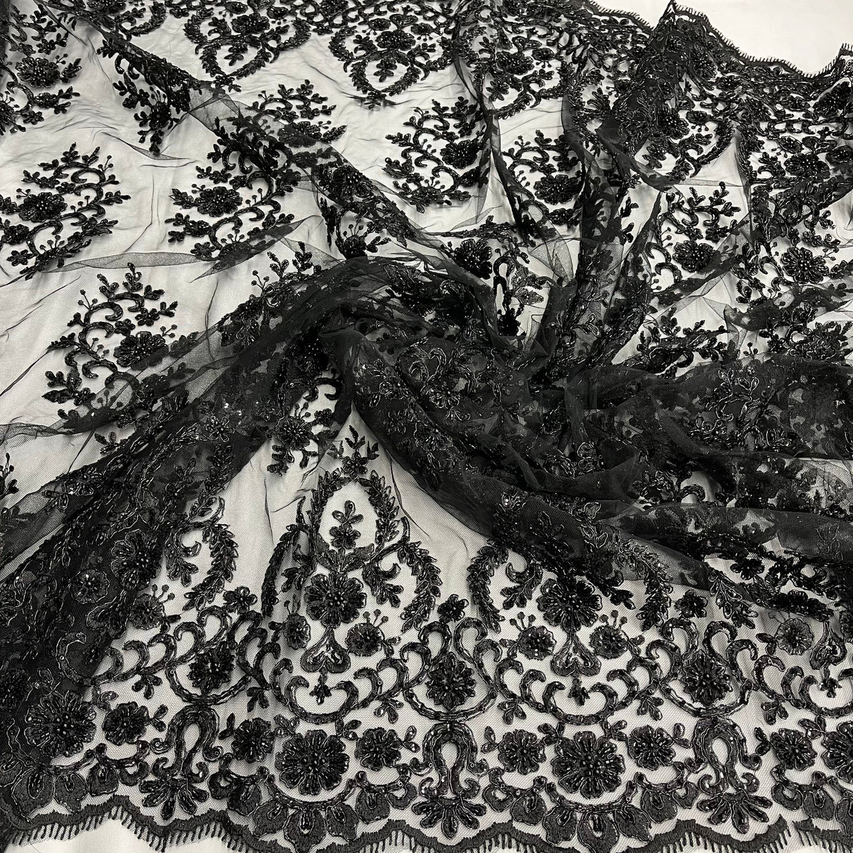 Beaded Corded Bridal Lace Fabric 53" Wide