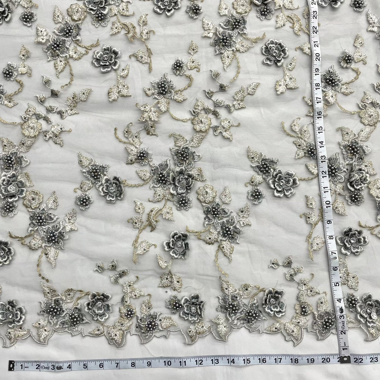 Beaded 3D Floral Lace Fabric