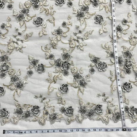 Beaded 3D Floral Lace Fabric