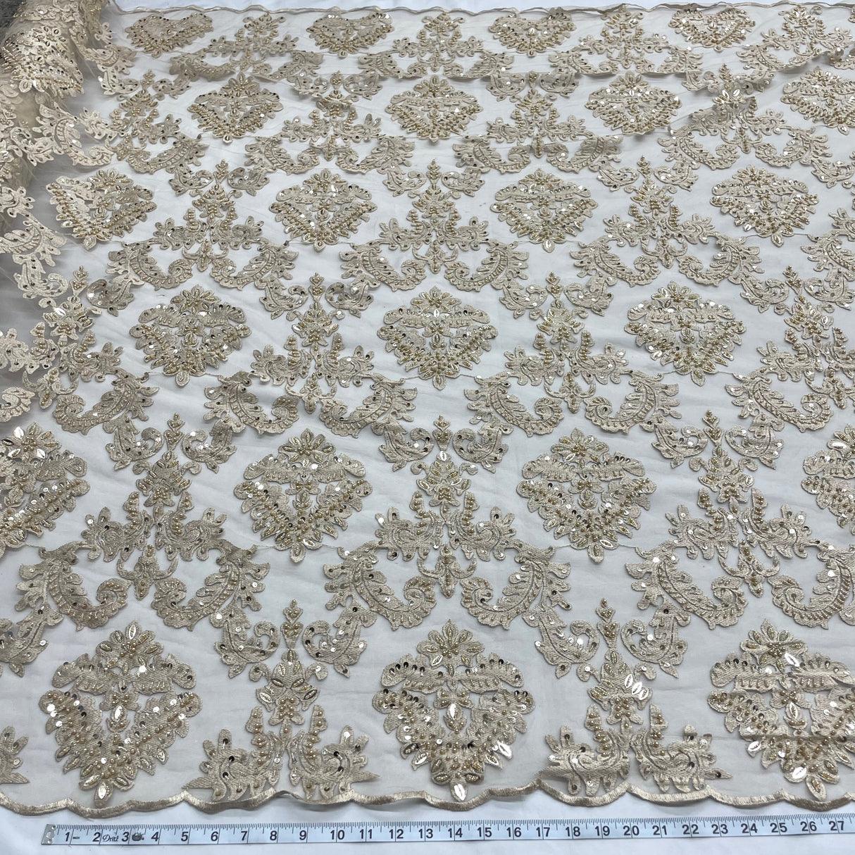 Beaded Lace Fabric on Polyester Net Mesh 56"
