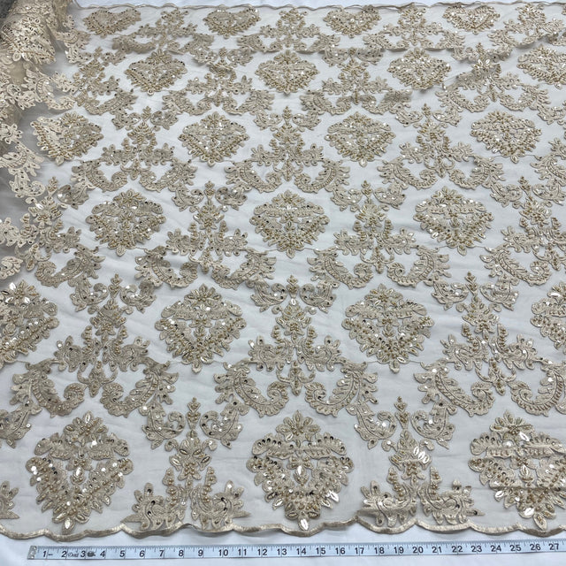 Beaded Lace Fabric on Polyester Net Mesh 56"