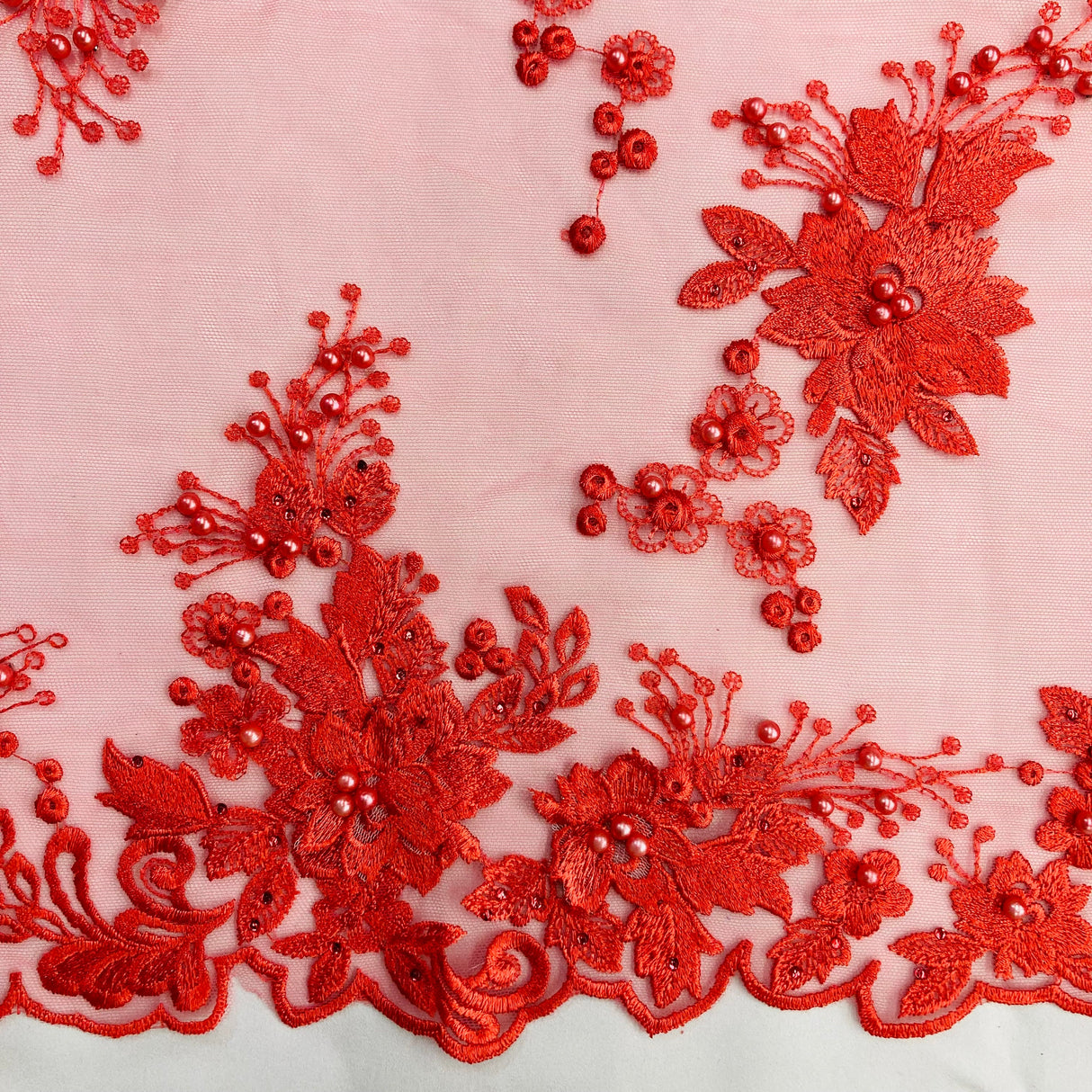 Beaded 3D Floral Lace Fabric