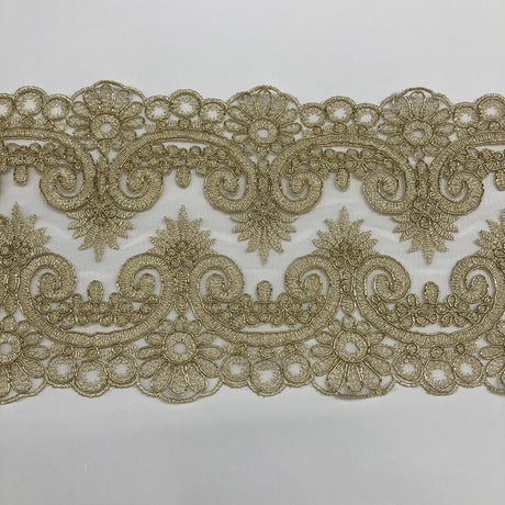 1 Yard Corded Double Sided Lace Trimming Embroidered on 100% Polyester Net Mesh 6.5? Wide