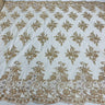 1 Yard Royal Blue Corded Lace Fabric with Hand-Embroidered Beading on Mesh 53 inch Width