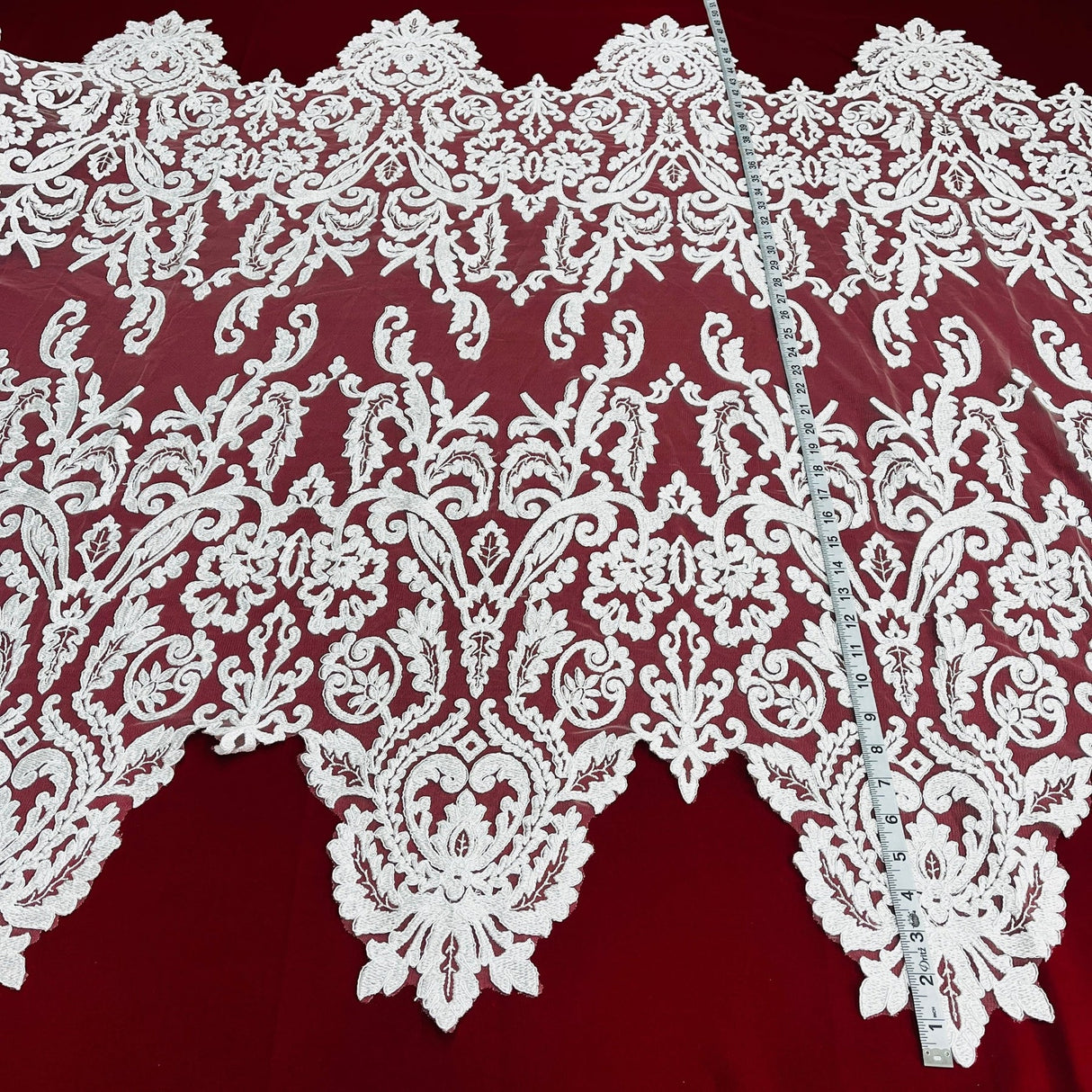 1 Yard Corded Bridal Lace Fabric Embroidered on Polyester Net Mesh