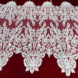 1 Yard Corded Bridal Lace Fabric Embroidered on Polyester Net Mesh