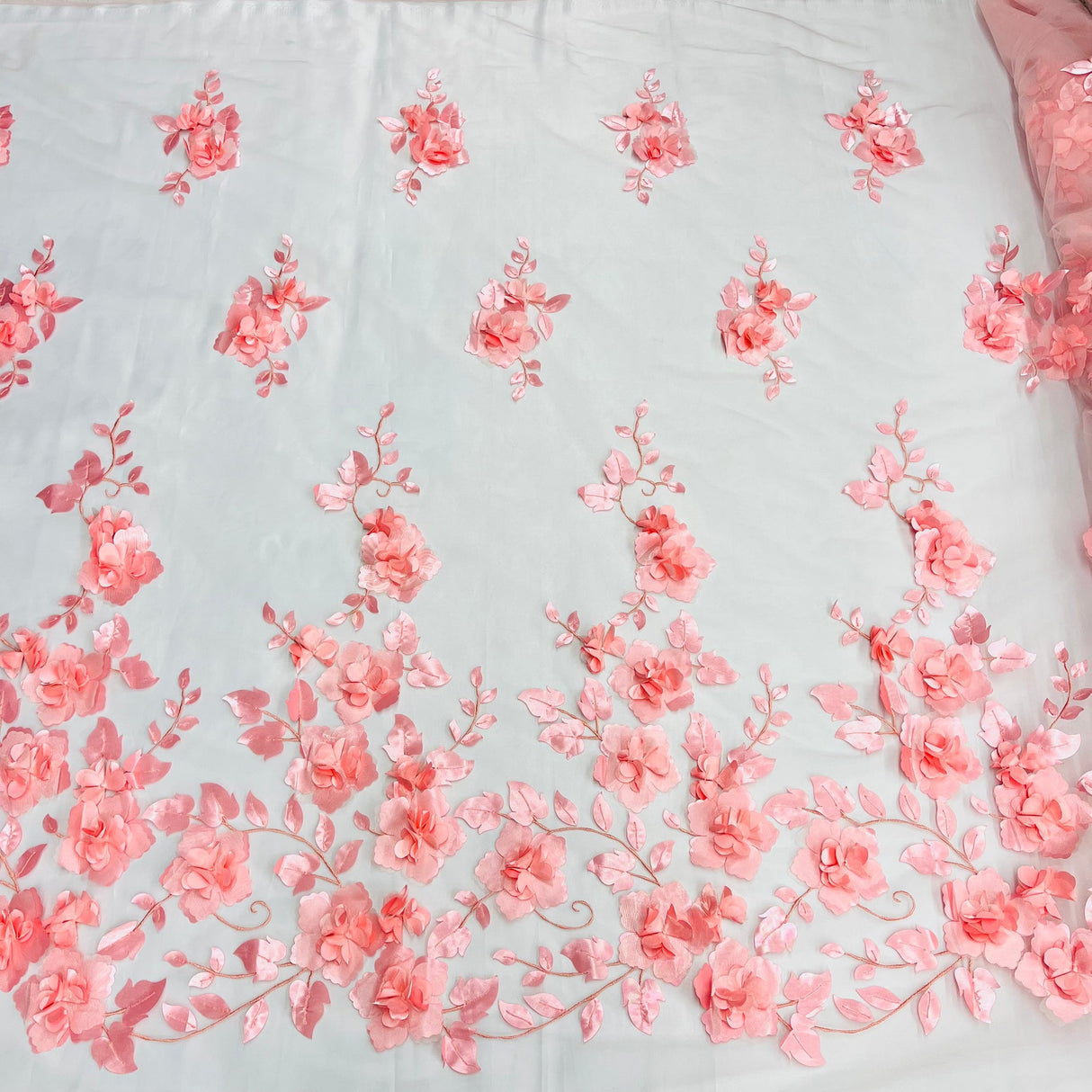 1 Yard 3D Floral Lace Fabric Embroidered Soft Tulle Net Mesh Wedding 50" Width