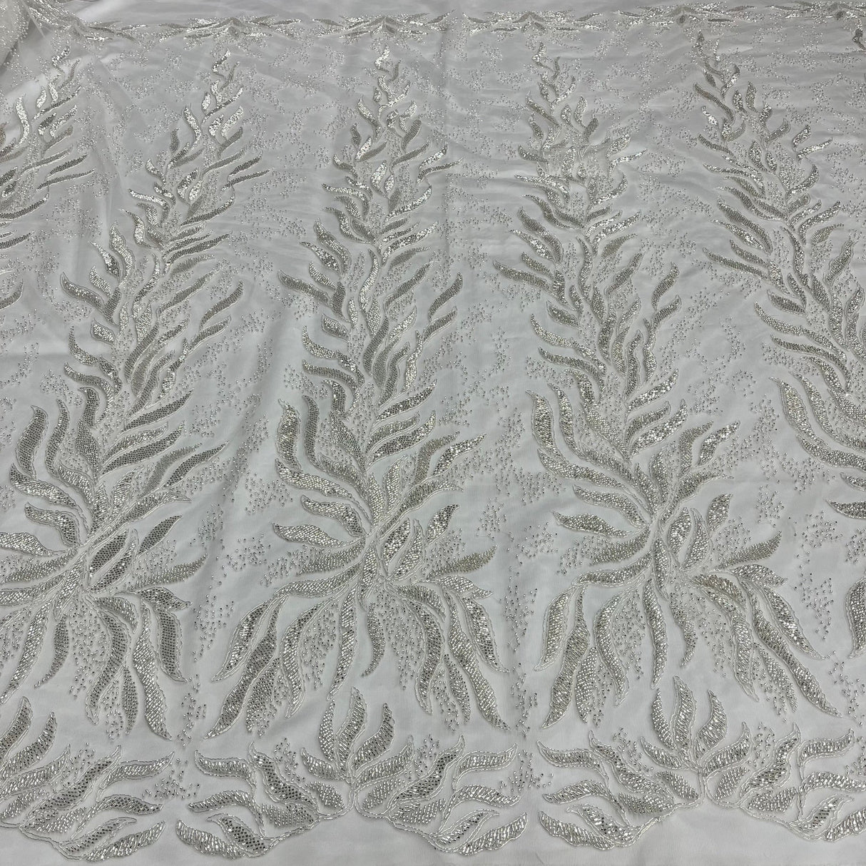 1 Yard Beaded & Corded Bridal Lace Fabric, 58" Wide Embroidered Polyester Net Mesh for Wedding, Evening & Quinceañera Dresses