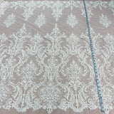 1 Yard Corded Bridal Lace Fabric Embroidered on Premium Polyester Mesh 52