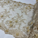1 yarda de encaje floral 3D con cuentas, doble cara, malla de red 100% poliéster, 21" de ancho