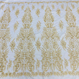1 Yard Gold Beaded Lace Fabric Embroidered on Polyester Net Mesh 52 Inch Width