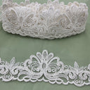 1 Yard Premium Beaded & Corded Floral Lace Trimming on 100% Polyester Net Mesh for Dresses 3.5 Inch Width