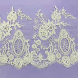 1 Yard Beaded & Corded Lace Trimming Embroidered on 100% Polyester Net Mesh 8.5" Wide