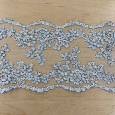 1 Yard Corded Double Sided Lace Trimming Embroidered on 100% Polyester Net Mesh 6? Wide