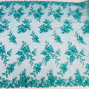 1 yarda de tela de encaje floral 3D bordada con cuentas y pedrería, vestido de malla, ancho 52"