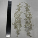 1 Pair Beaded &amp; Corded Lace Applique Embroidered on 100% Polyester Organza 10" x 2" Every Side