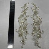 1 Pair Beaded & Corded Lace Applique Embroidered on 100% Polyester Organza 10" x 2" Each Side