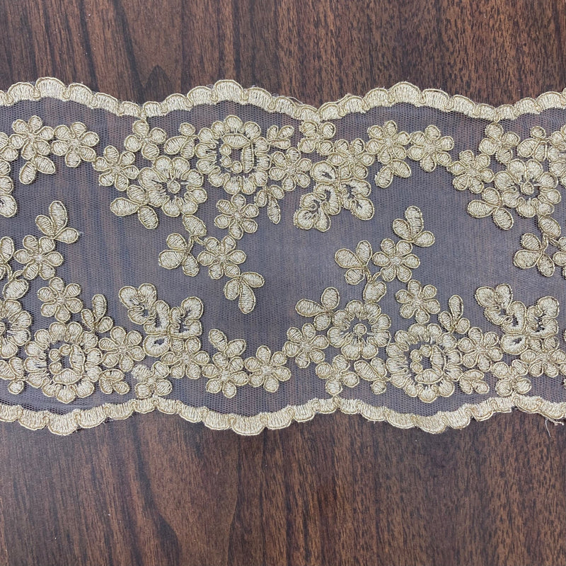 1 Yard Corded Double Sided Lace Trimming Embroidered on 100% Polyester Net Mesh 6″ Wide