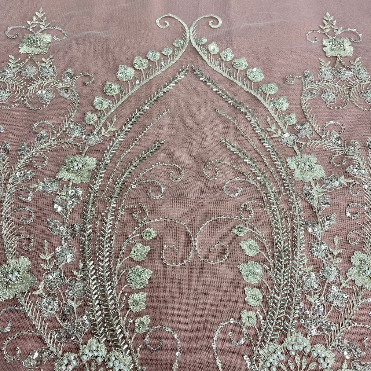 1 Yard Beaded Lace Fabric Embroidered on Polyester Net Mesh 51" Wide Bridal & Evening Fabric