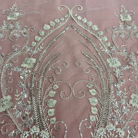 1 Yard Beaded Lace Fabric Embroidered on Polyester Net Mesh 51" Wide Bridal & Evening Fabric