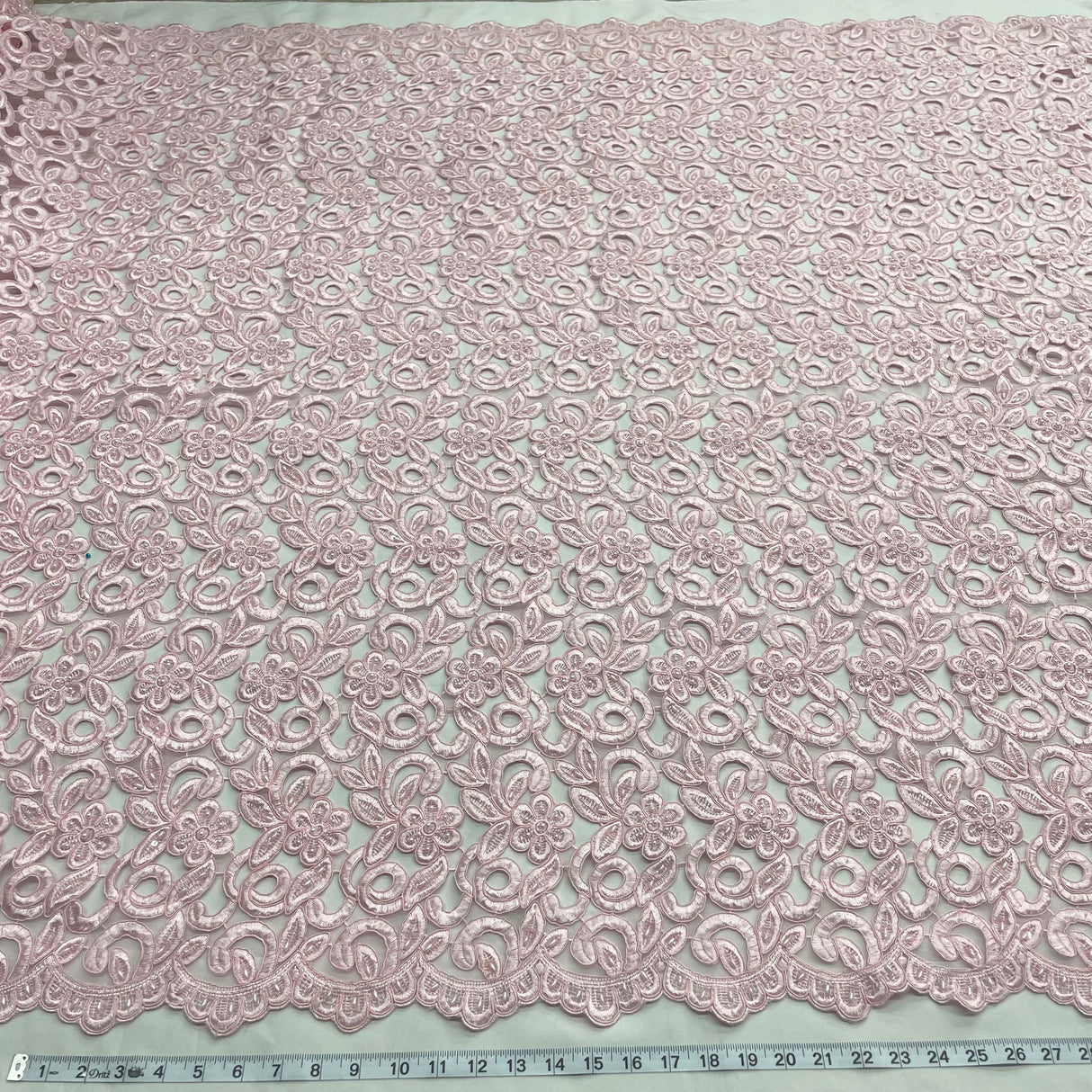 1 Yard Royal Beaded Corded Bridal Lace Fabric Embroidered on Premium Polyester Mesh 52