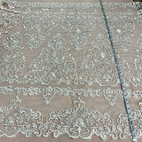 1 Yard Elegant Corded Bridal Lace Fabric Embroidered on Premium Polyester Mesh 53