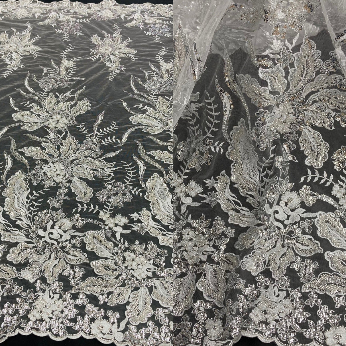 Beaded Lace Fabric Embroidered on Polyester Net Mesh 50" Wide Bridal & Evening Fabric, Lace USA