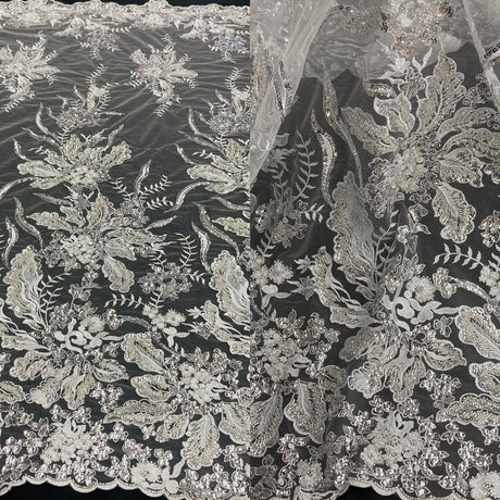 Beaded Lace Fabric Embroidered on Polyester Net Mesh 50" Wide Bridal & Evening Fabric, Lace USA