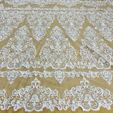 1 Yard Elegant Corded Bridal Lace Fabric Embroidered on Premium Polyester Mesh 53