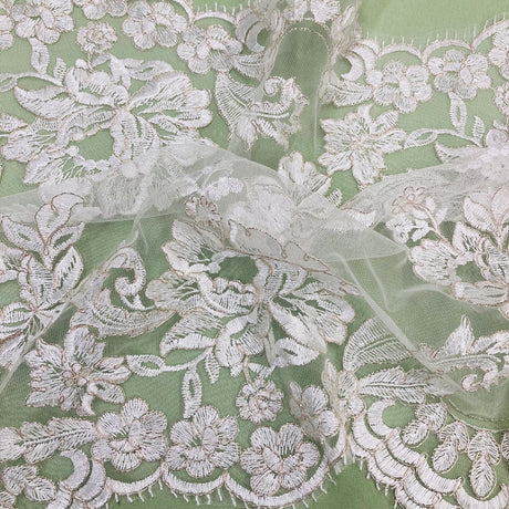 1 Yard Double Sided Floral Lace Trimming Corded 100% Polyester Net Mesh 17.5" Wide