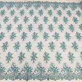 1 Yard Pistachio Beaded 3D Floral Lace Fabric Embroidered on Polyester Net Mesh 52 Inch Width