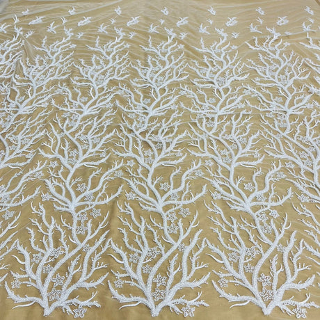 1 Yard Beaded Lace Fabric Embroidered With Fuzzy Thread on 100% Polyester Net Mesh