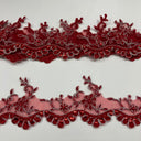 1 yarda de encaje exquisito con cuentas y cordones sobre organza de malla de red, ancho de 3.25 pulgadas  