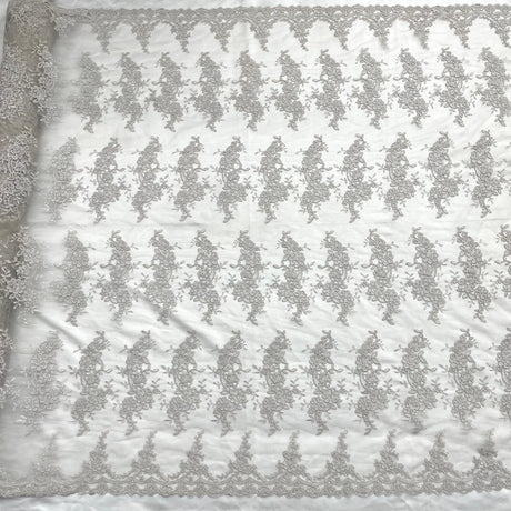 1 Yard Peach Corded Bridal Lace Fabric Embroidered Polyester Net Mesh 54 Inch Width