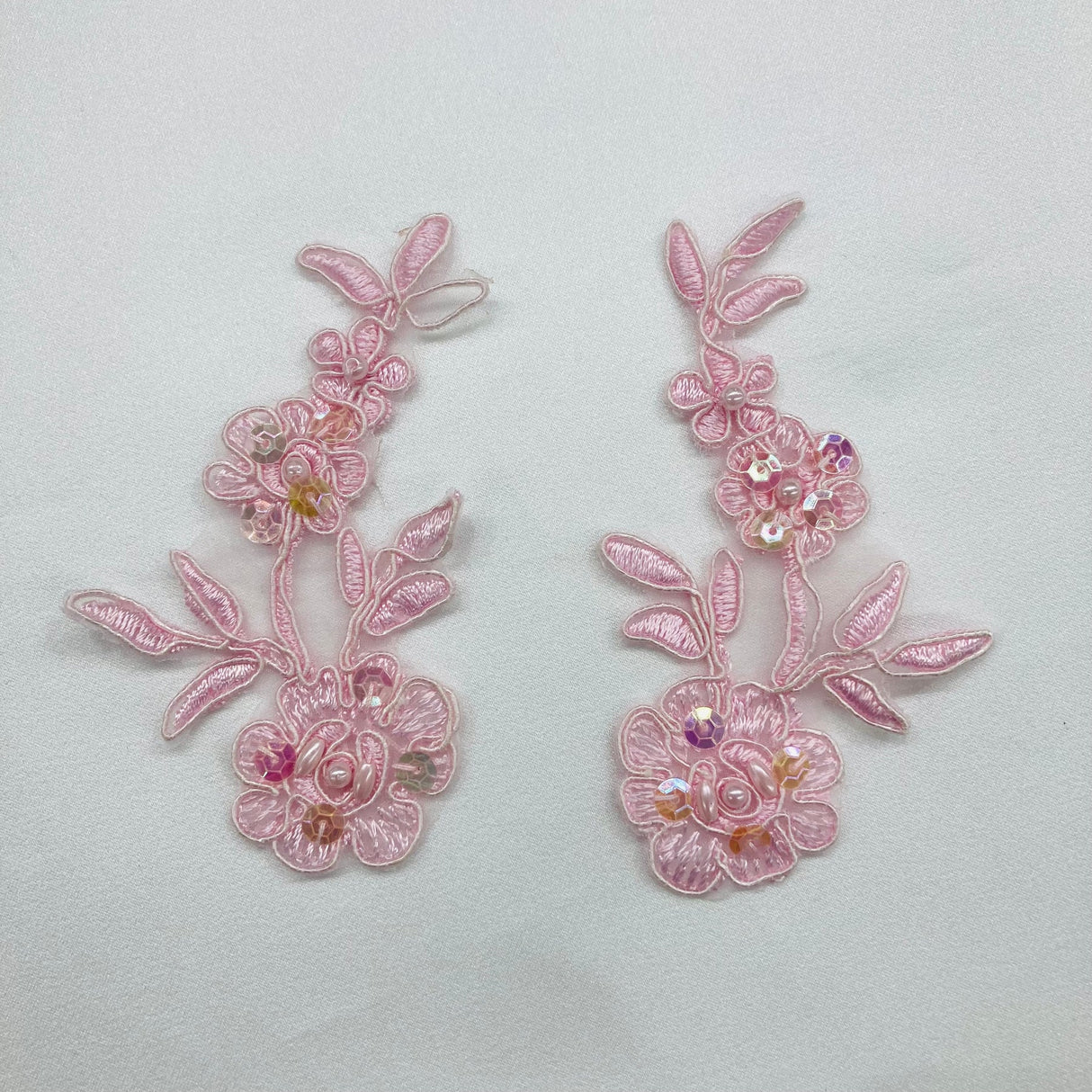 1 Pair Beaded & Corded Floral Lace Applique 4" x 2" Each Side