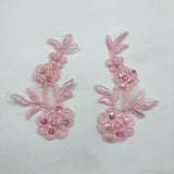 1 Pair Beaded & Corded Floral Lace Applique 4" x 2" Each Side