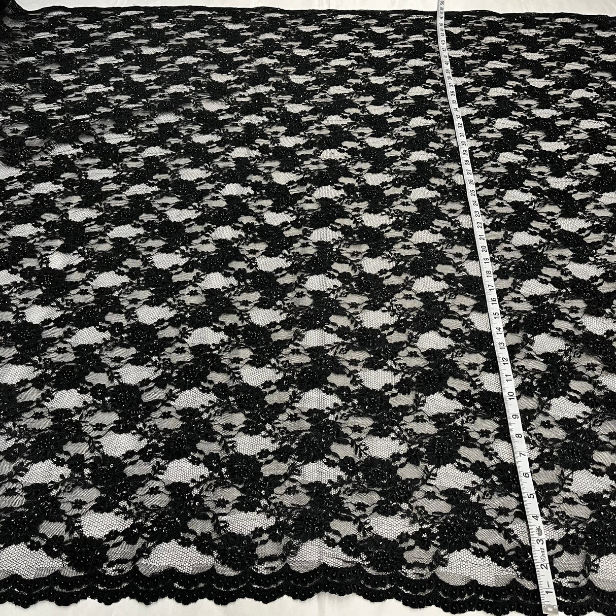 1 Yard Opulent Beaded Corded Lace Fabric Embroidered on Premium Polyester Mesh 56