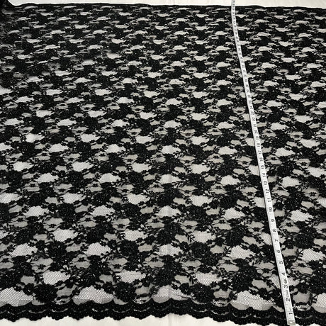 1 Yard Opulent Beaded Corded Lace Fabric Embroidered on Premium Polyester Mesh 56