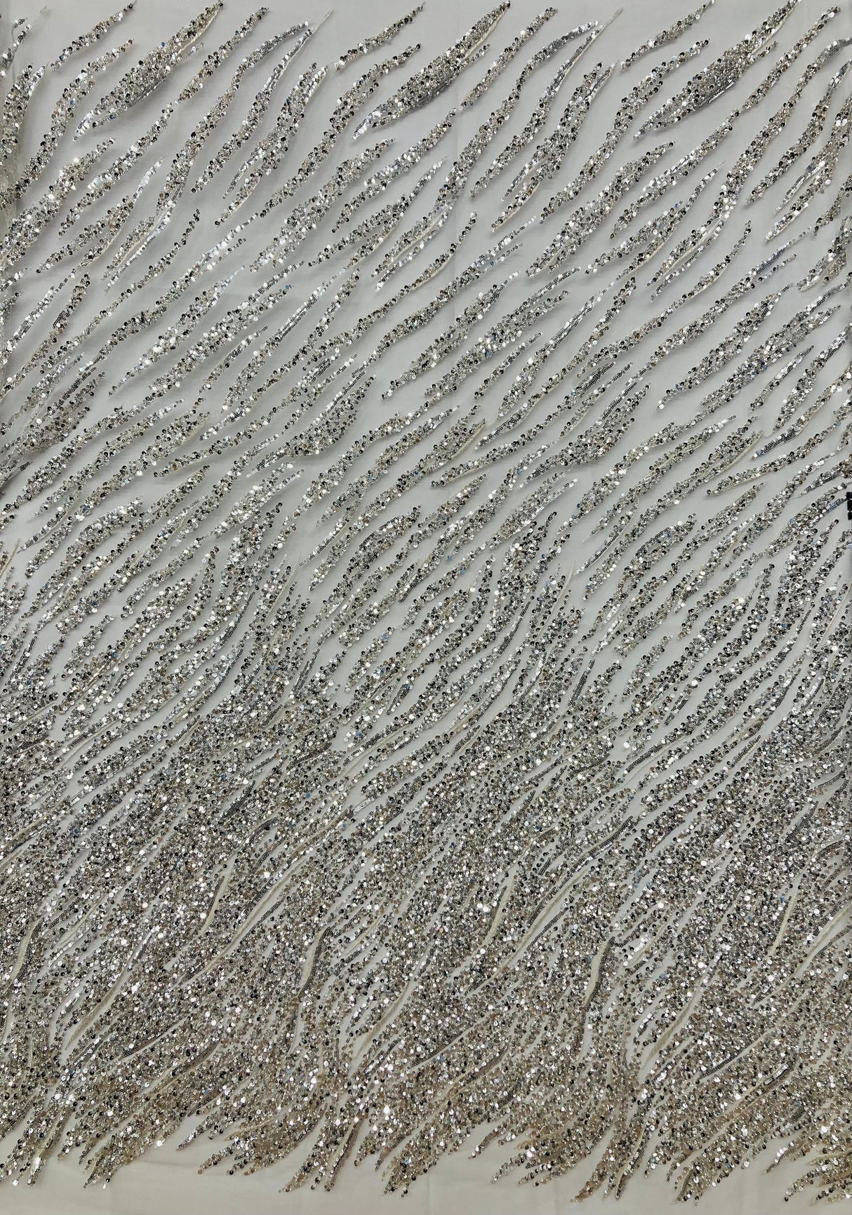 1 Yard Beaded & Sequined Embroidered Lace Fabric on Polyester Mesh, 52" Wide,