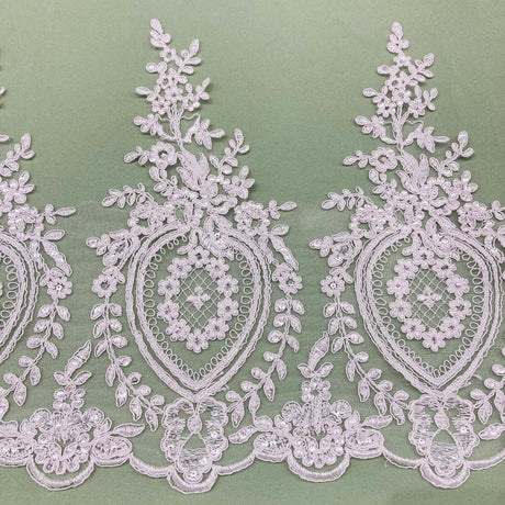 1 Yard Beaded & Corded Lace Trimming 13? Wide Embroidered on 100% Polyester Net Mesh