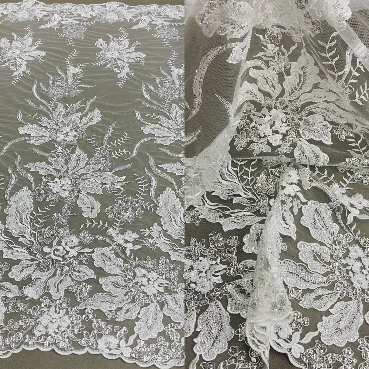 Beaded Lace Fabric Embroidered on Polyester Net Mesh 50" Wide Bridal & Evening Fabric, Lace USA