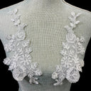 1 Pair Corded Floral Applique for Baptism, Christening, Communion Gowns 9" x 3" Each Side